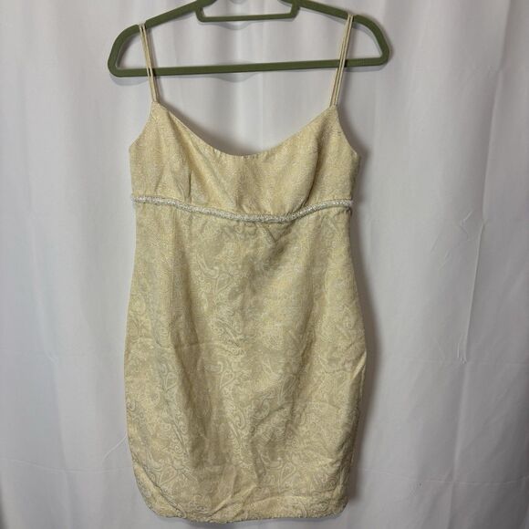 Vintage Badgley Mischka 90's Y2K Cocktail Dress Cream White Gold Brocade Size 6 - Picture 6 of 10